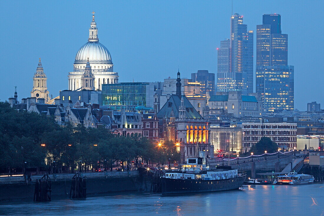 View from Waterloo Bridge of the City of London, London, England