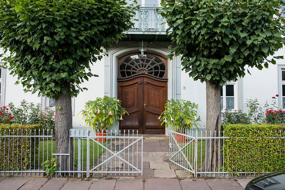 Historic wooden front door on the old post office, Bad Karlshafen, Hesse, Germany, Europe