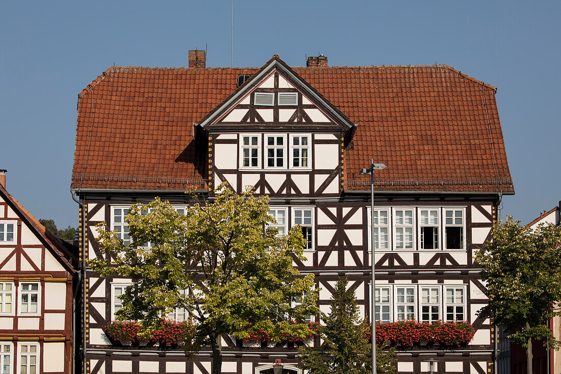 Half-timbered house on Markplatz market square, Bad Hersfeld, Hesse, Germany, Europe