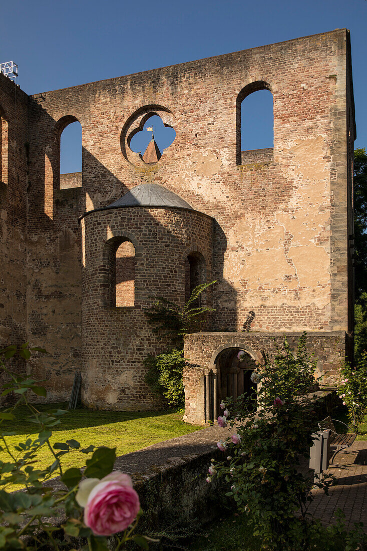 East view of the Stiftsruine, place of the Bad Hersfelder Festspiele open-air theater, Bad Hersfeld, Hesse, Germany, Europe