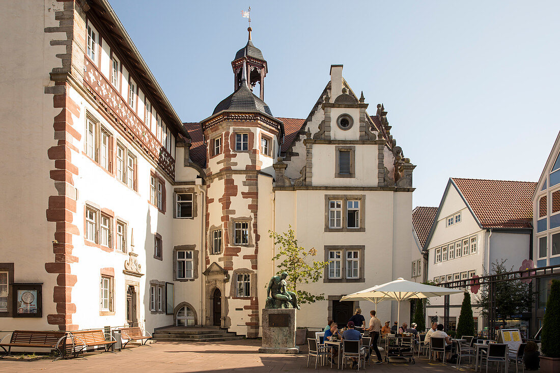 Square in front of the town administration Bad Hersfeld with café terrace, Bad Hersfeld, Hesse, Germany, Europe