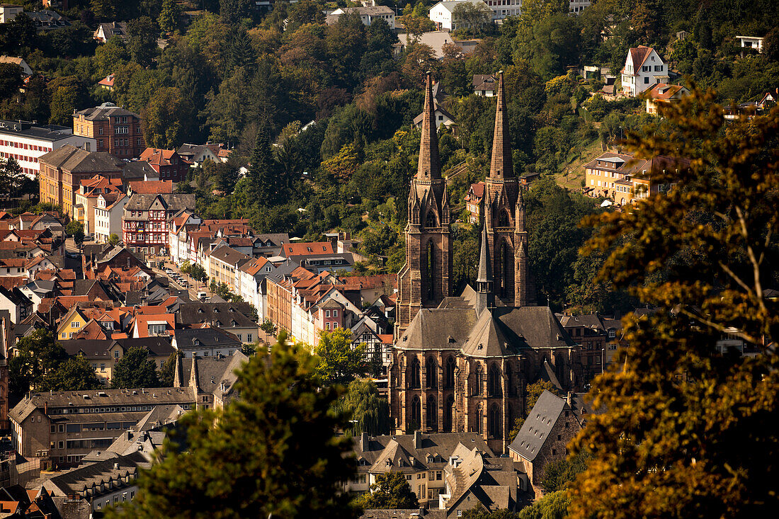 Luftaufnahme der Elisabethkirche, Marburg, Hessen, Deutschland, Europa