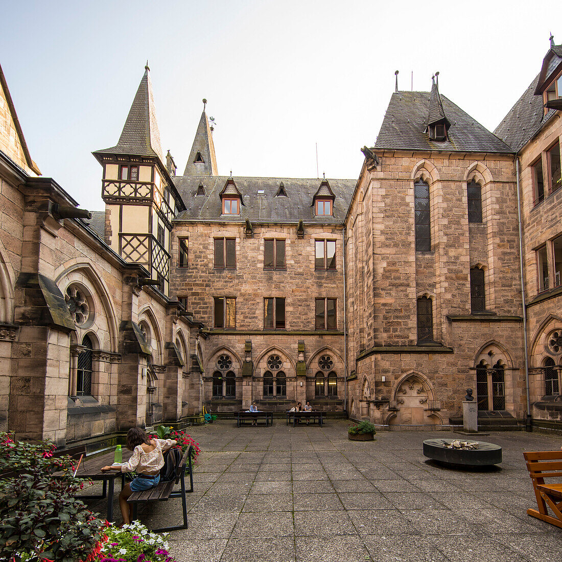 Patio of the Old University built on the ruins of a Dominican monastery., Marburg, Hesse, Germany, Europe