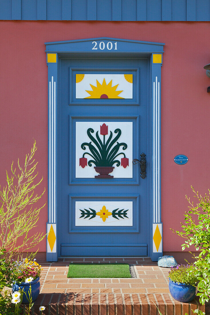 Painted front door of a house, Wieck am Darss, Baltic Sea, Mecklenburg-West Pomerania, Germany