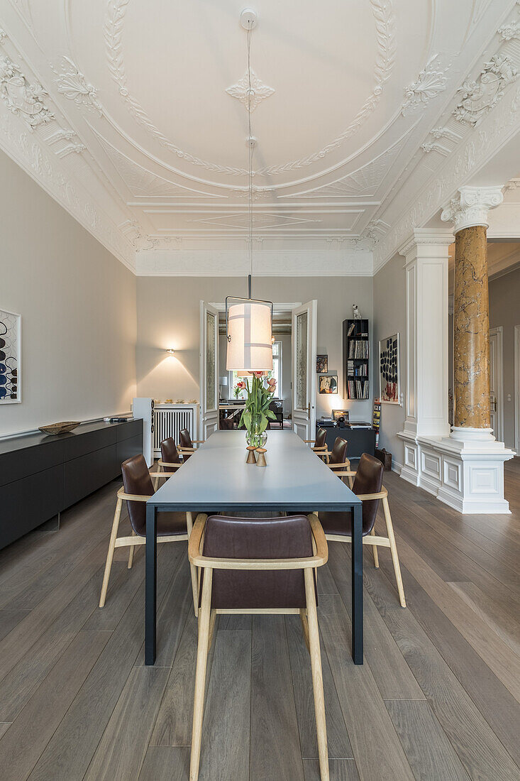 dining table in a modern furnished Art Nouveau apartment in Hamburg, north Germany, Europe