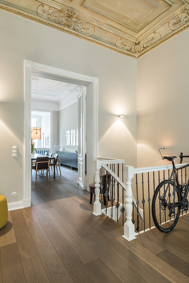 Living room in a modern furnished Art Nouveau apartment in Hamburg, north Germany, Europe