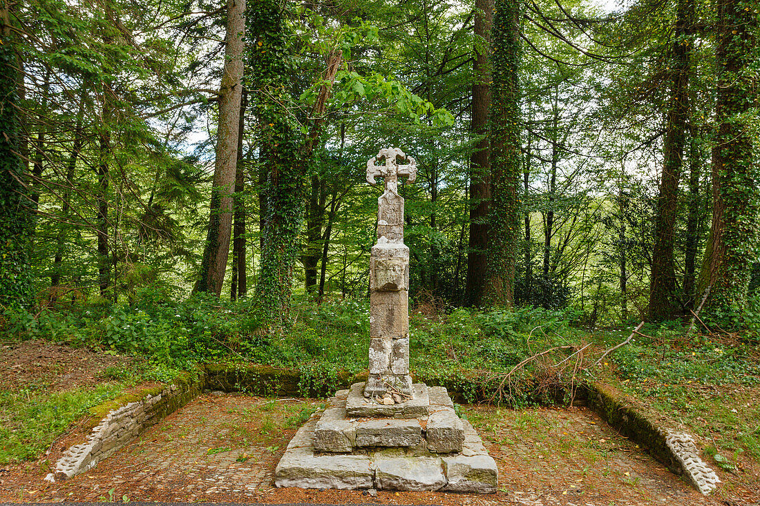 cruz de los peregrinos, Christian wayside shrine, cross, crucero, near Roncesvalles, Camino Frances, Way of St. James, Camino de Santiago, pilgrims way, UNESCO World Heritage, European Cultural Route, province of Navarra, Northern Spain, Spain, Europe