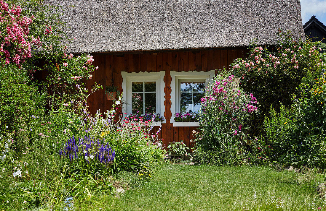 Front garden at a farmhouse near Leipe, Spreewald, Brandenburg, Germany