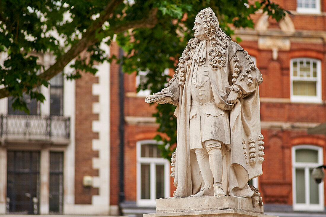 Statue of Sir Hans Sloane, 1660-1753, by Simon Smith, 2007, at Duke of York's Square, Chelsea, London, England, United Kingdom, Europe