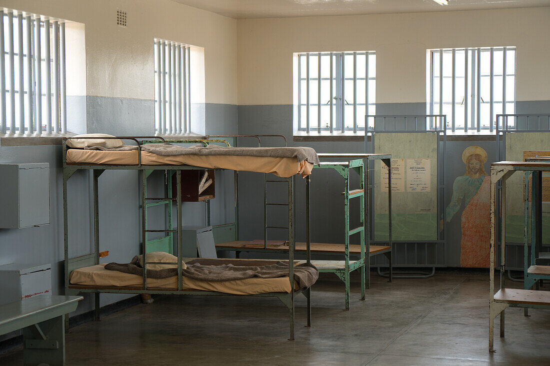 Dormitory with Christ mural, Robben Island, UNESCO World Heritage Site, Cape Town, South Africa, Africa