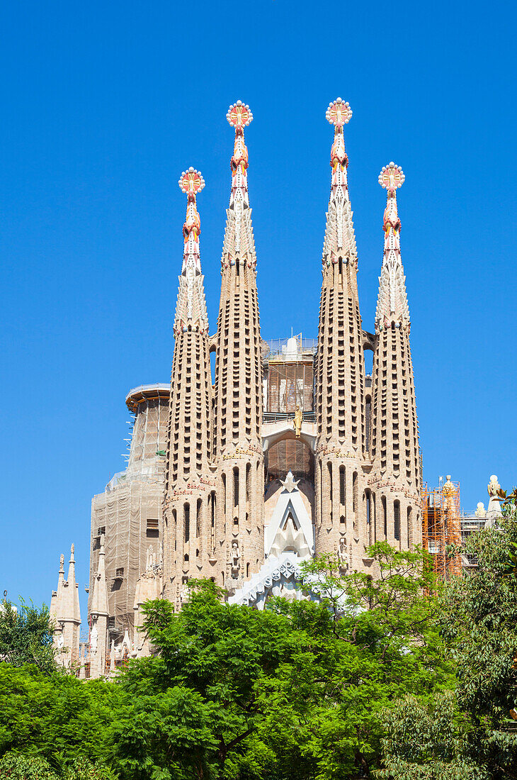 La Sagrada Familia church designed by Antoni Gaudi, back view, UNESCO World Heritage Site, Barcelona, Catalonia (Catalunya), Spain, Europe
