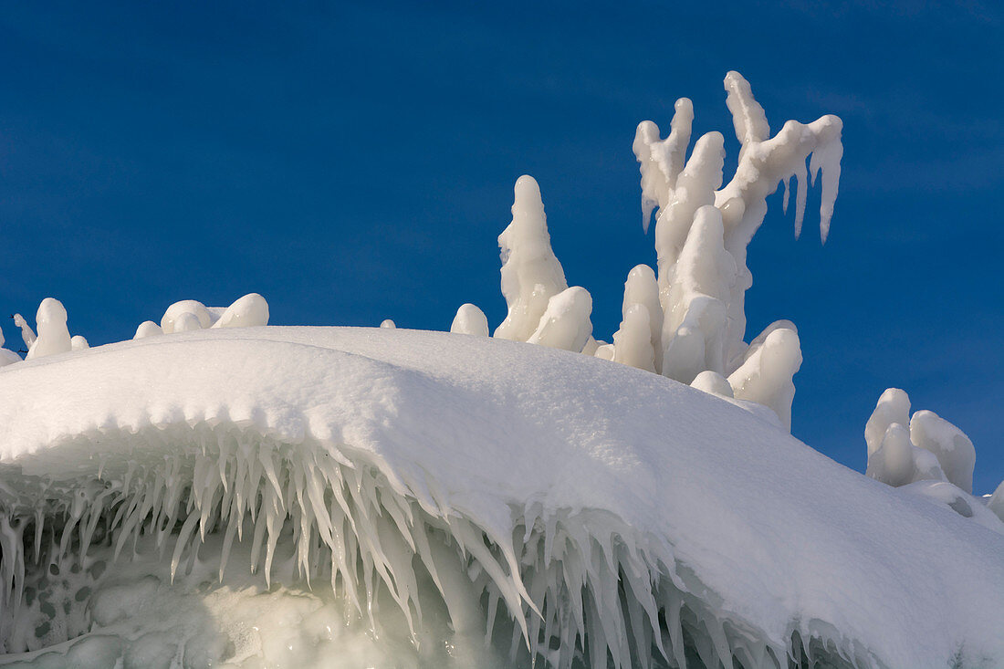 Detail of ice formations along Tornetrask Lake bank, Abisko National Park, Sweden, Scandinavia, Europe