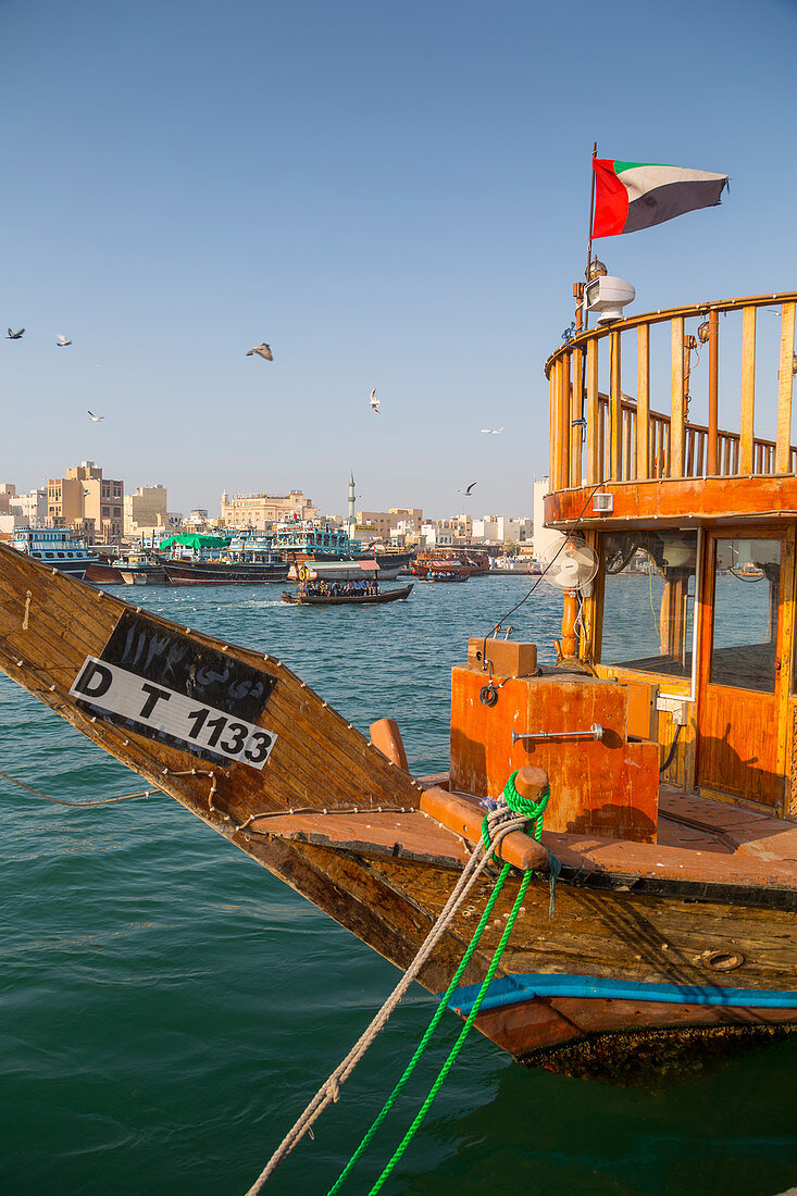 Boote auf Dubai Creek, Bur Dubai, Dubai, Vereinigte Arabische Emirate, Mittlerer Osten