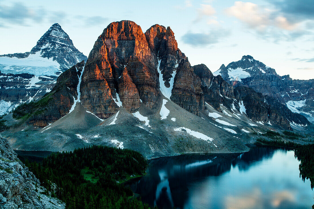 Mt Assiniboine, and Starburst lake, sunrise