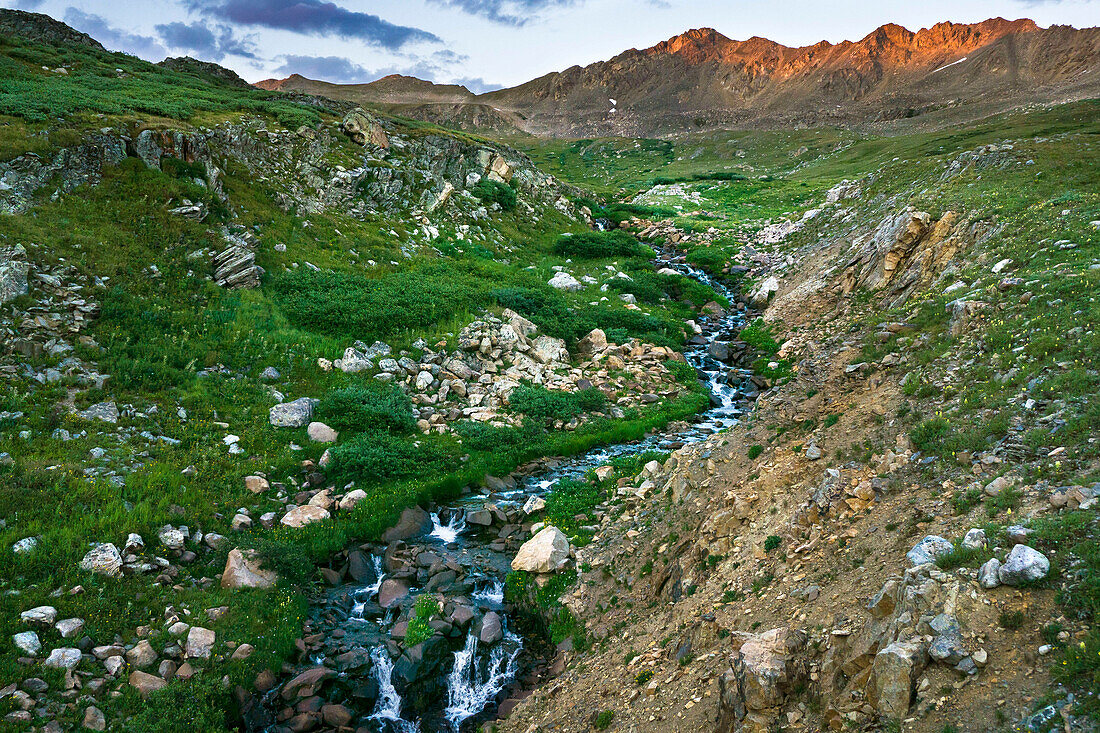 High alpine stream in Colorado during sunset