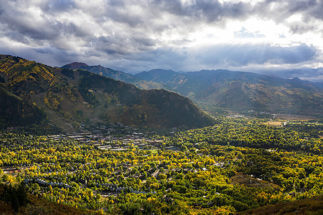 Overview of Aspen Colorado during the fall between rain storms