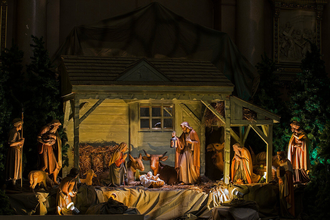 'Nativity scene in Mary Queen of the World Basilica; Montreal, Quebec, Canada'