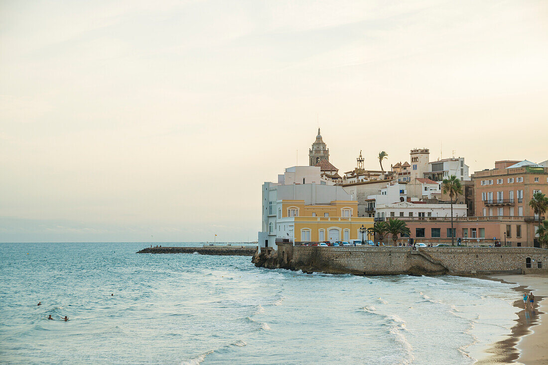 'Sitges downtown and seaside view; Sitges, Barcelona province, Spain'