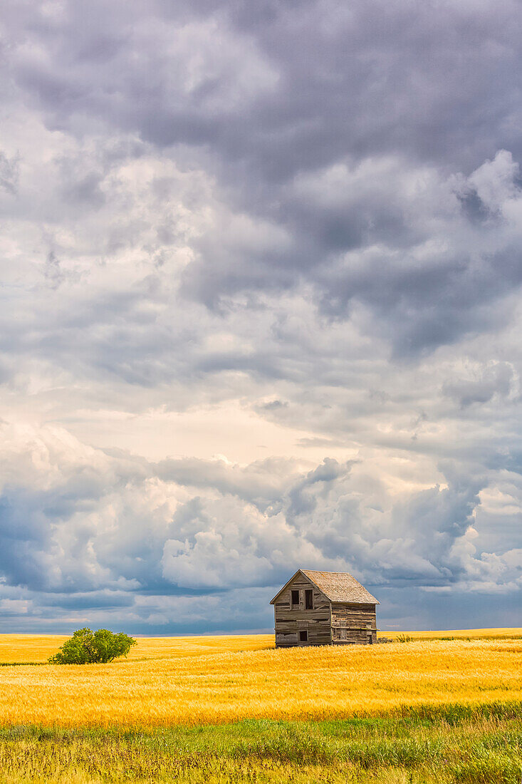 'Verlassenes Gebäude auf den Straßen des ländlichen Saskatchewan; Saskatchewan, Kanada'