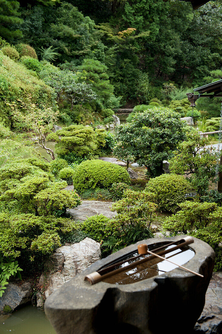 'Rock Water Feature In A Garden; Kyoto, Japan'