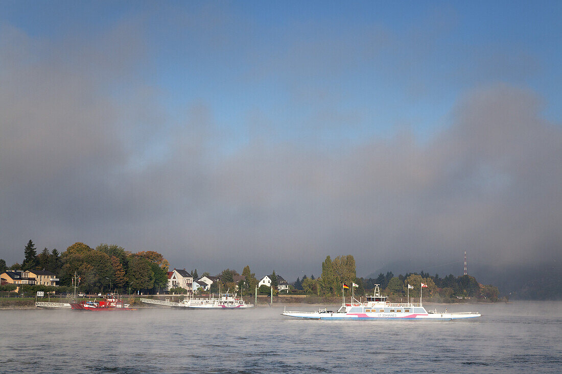 ferry across the river Rhine in Linz by the Rhine, Lower Central Rhine Valley, Rhineland-Palatinate, Germany, Europe