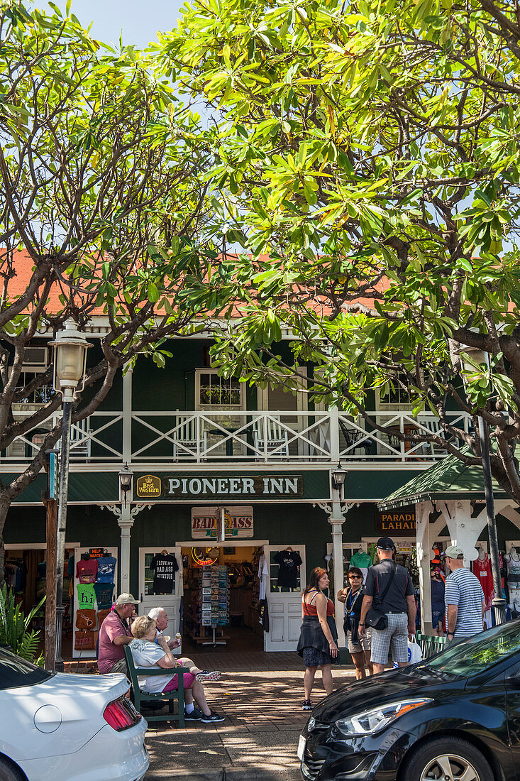 'Shops at Lahina town center and Pioneer Inn; Lahaina, Maui, Hawaii, United States of America'