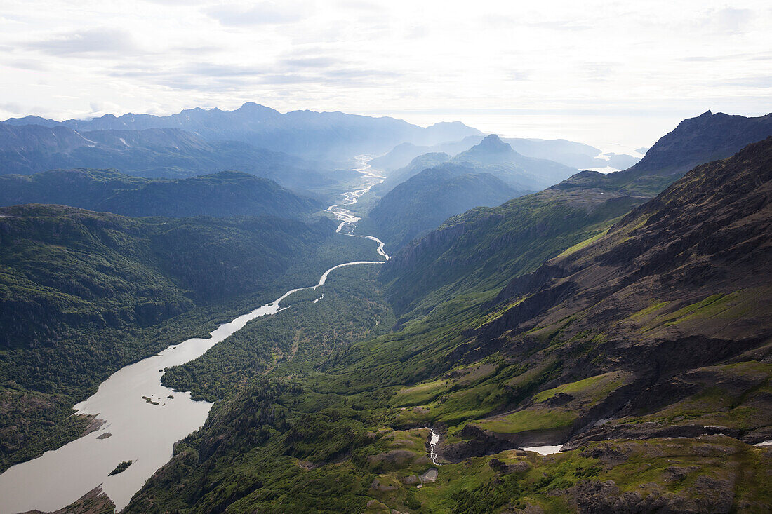 A river running through a valley in the Kenai Mountains, Kachemak Bay State Park, Alaska, United States of America
