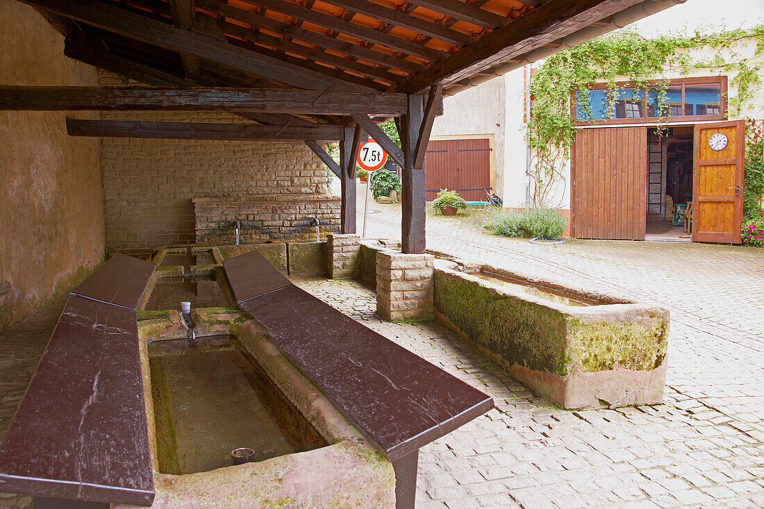 ' Historic washing trough ; PerlSehndorf , Wine district , Saarland , Germany , Europe'