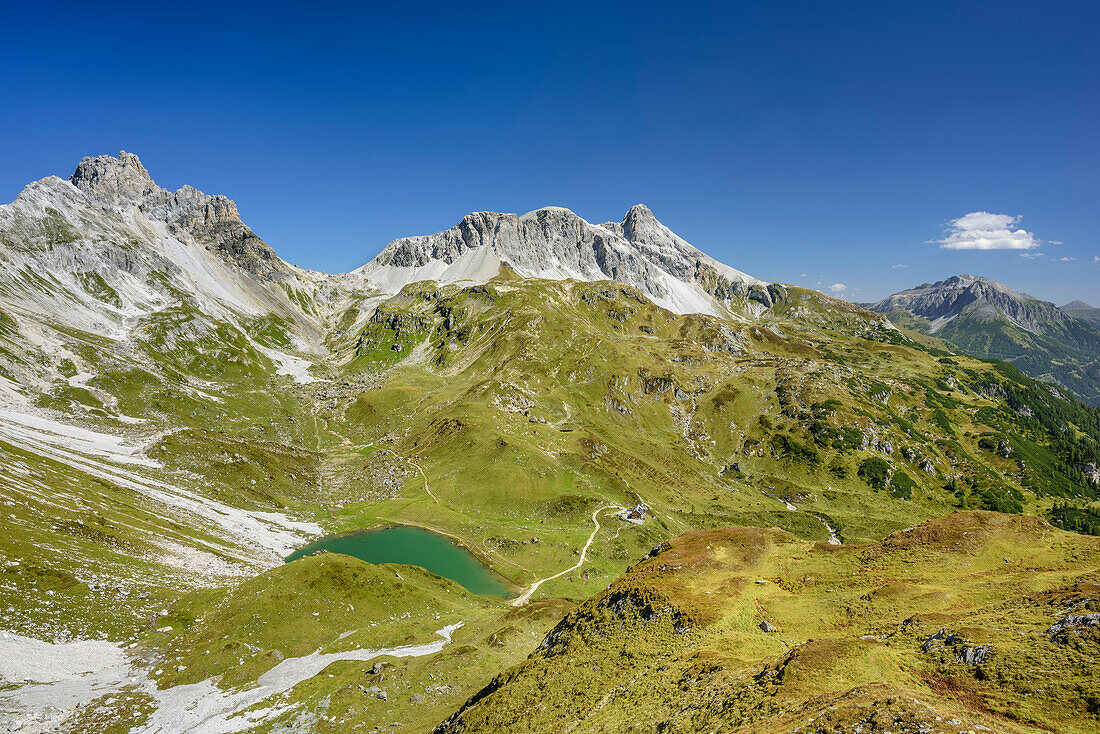 Blick auf Zaunerkar mit Zaunersee, Faulkogel und Großes Mosermandl im Hintergrund, Stierkarkopf, Riedingtal, Radstädter Tauern, Niedere Tauern, Kärnten, Österreich