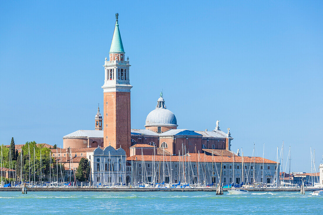 Campanile Turm und Kirche San Giorgio Maggiore von Palladio, Insel San Giorgio Maggiore, Venedig, UNESCO Weltkulturerbe, Venetien, Italien, Europa