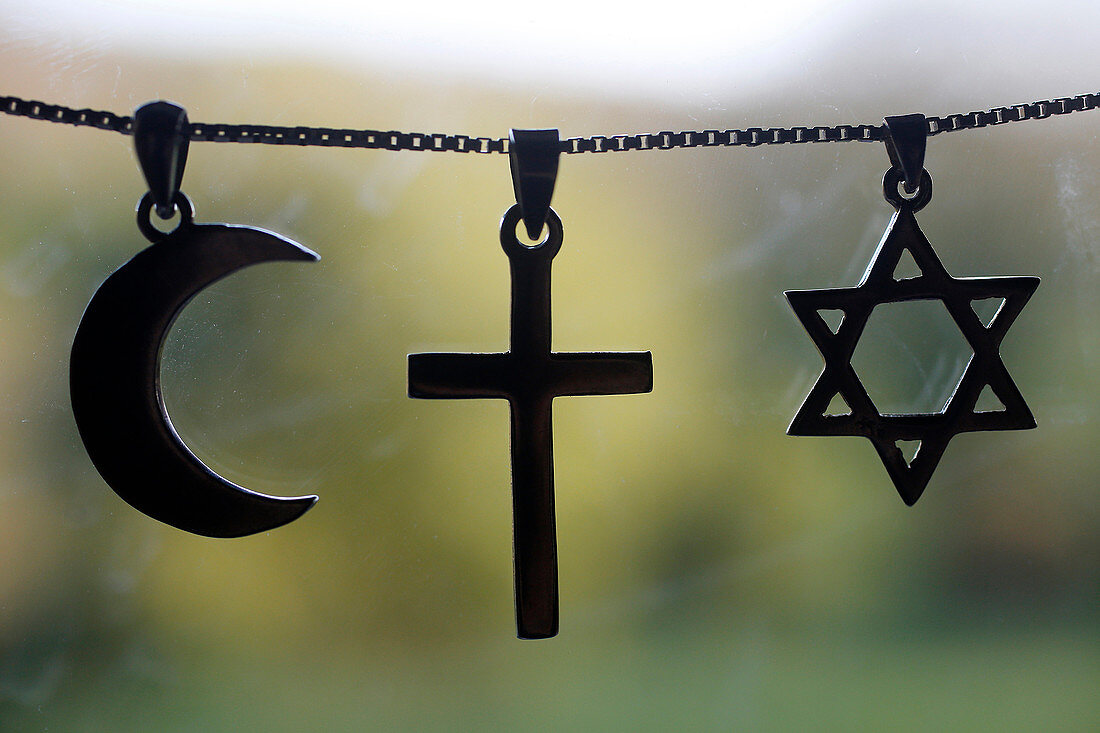 Symbole des Islam, Christentum und Judentum, Eure, Frankreich, Europa