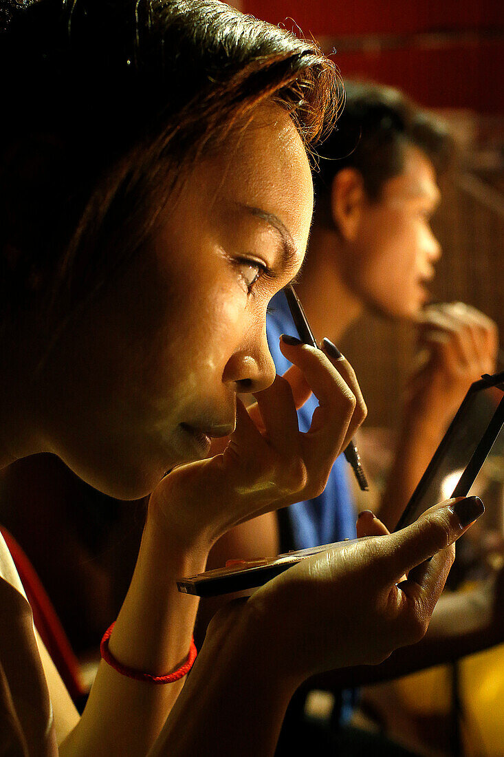 Performers of Phare Ponleu Selpak circus preparing for a show in Siem Reap, Cambodia, Indochina, Southeast Asia, Asia