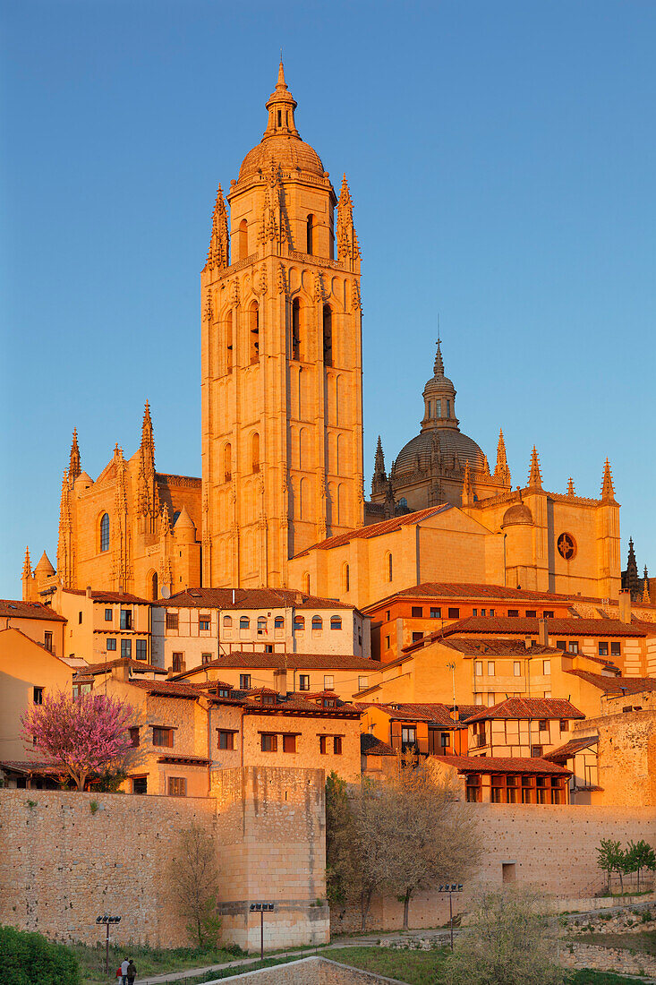 Cathedral at sunset, UNESCO World Heritage Site, Segovia, Castillia y Leon, Spain, Europe