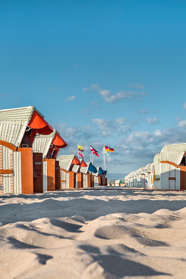 Beach with beach chairs, Groemitz, Baltic coast, Schleswig-Holstein, Germany