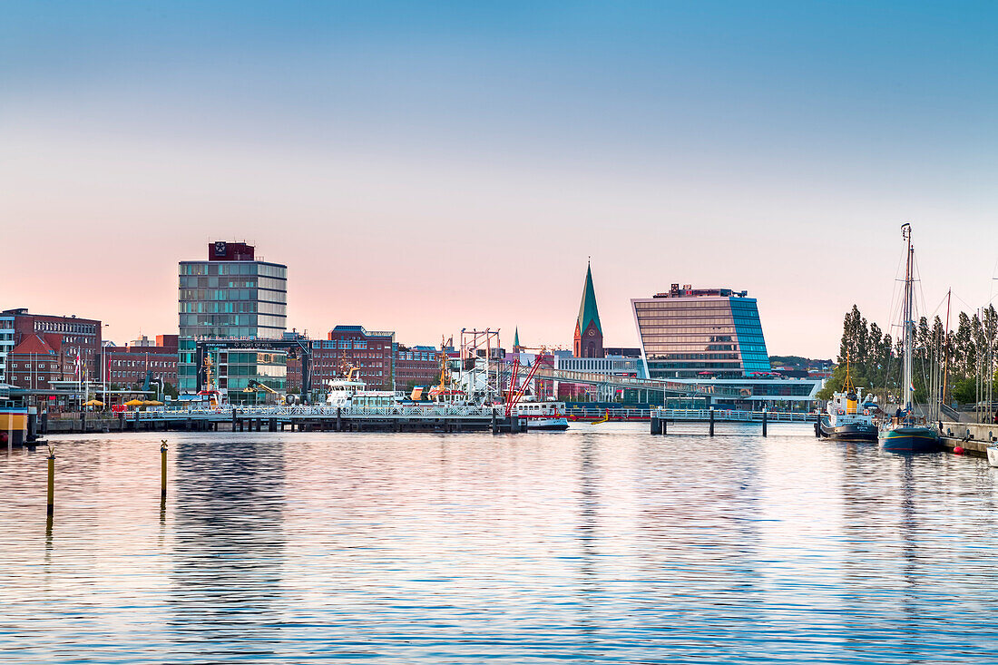 View towards the city and harbour, Kiel, Baltic coast, Schleswig-Holstein, Germany