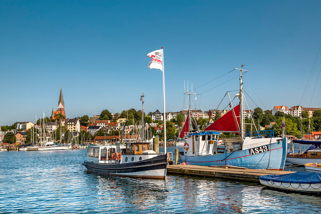 View over Flensburg fjord, Flensburg, Baltic coast, Schleswig-Holstein, Germany