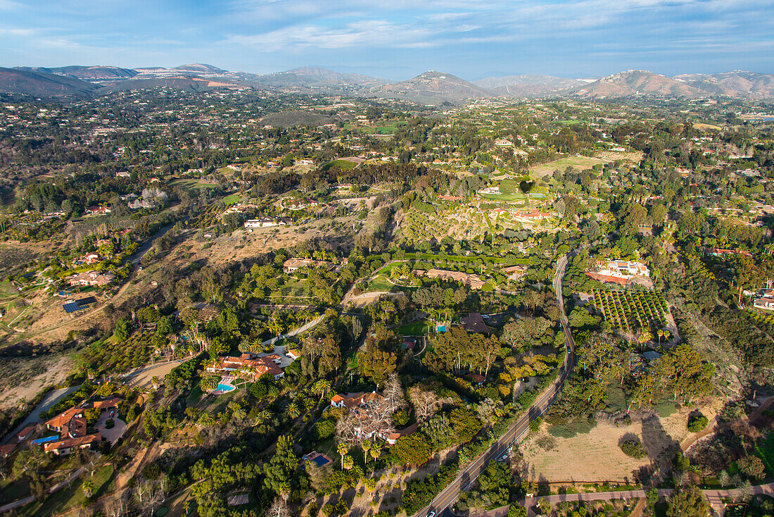 Aerial over Encinitas from a hot air balloon, California, United States of America, North America