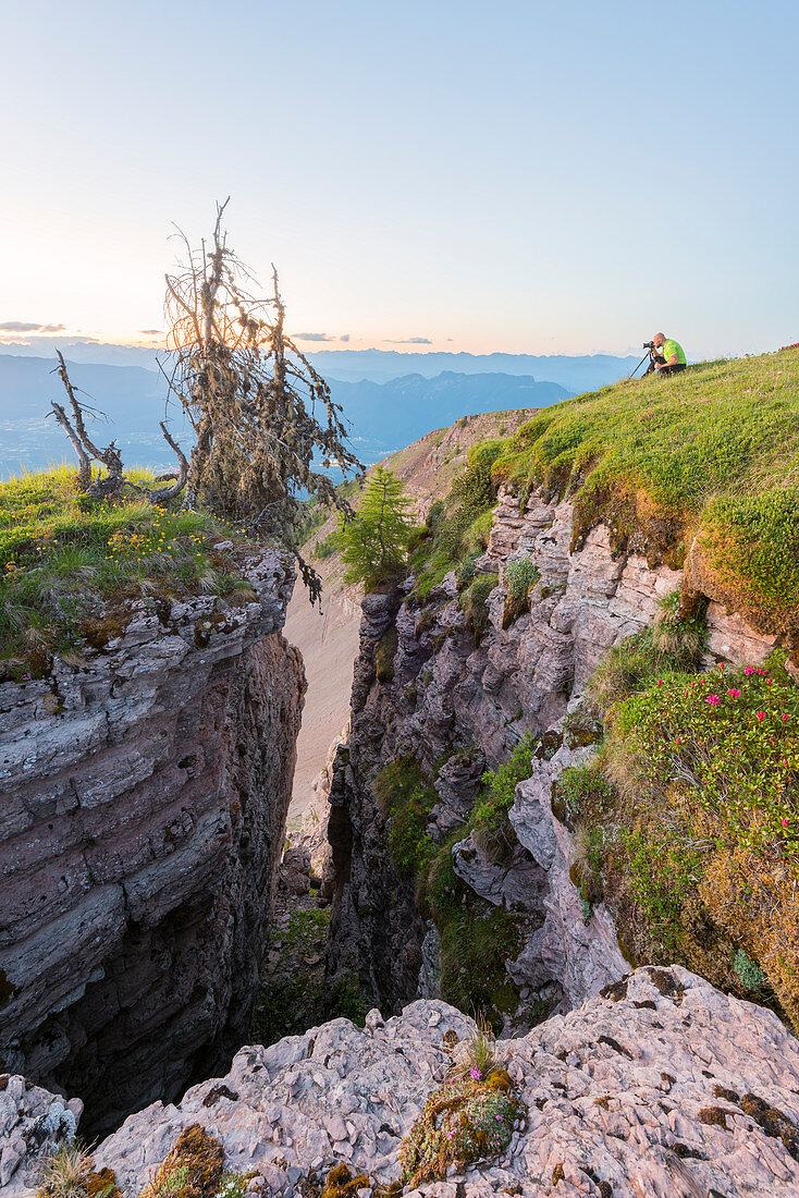 Photographing sunrise on Mount Peller Europe, Italy, Trentino Alto Adige, Non valley, Trento district, Mount Peller