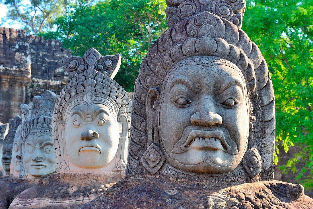 Cambodia, Siem Reap, ruins of the Bayon and Angkor Thom temple