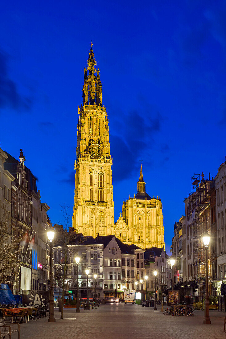 Beleuchtete Ansicht der Kathedrale unserer Dame in Belgien