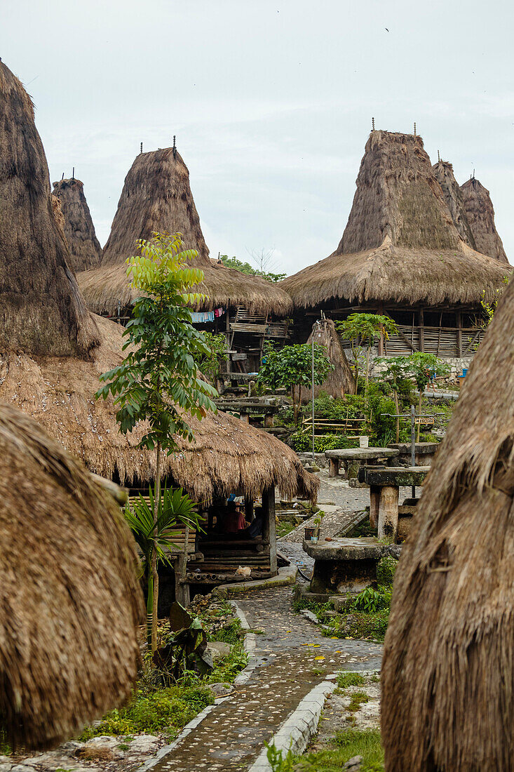 Strohhäuser im traditionellen Dorf in Sumba, Indonesien