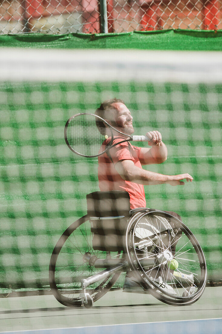 Austrian paralympic tennis player playing on tennis court