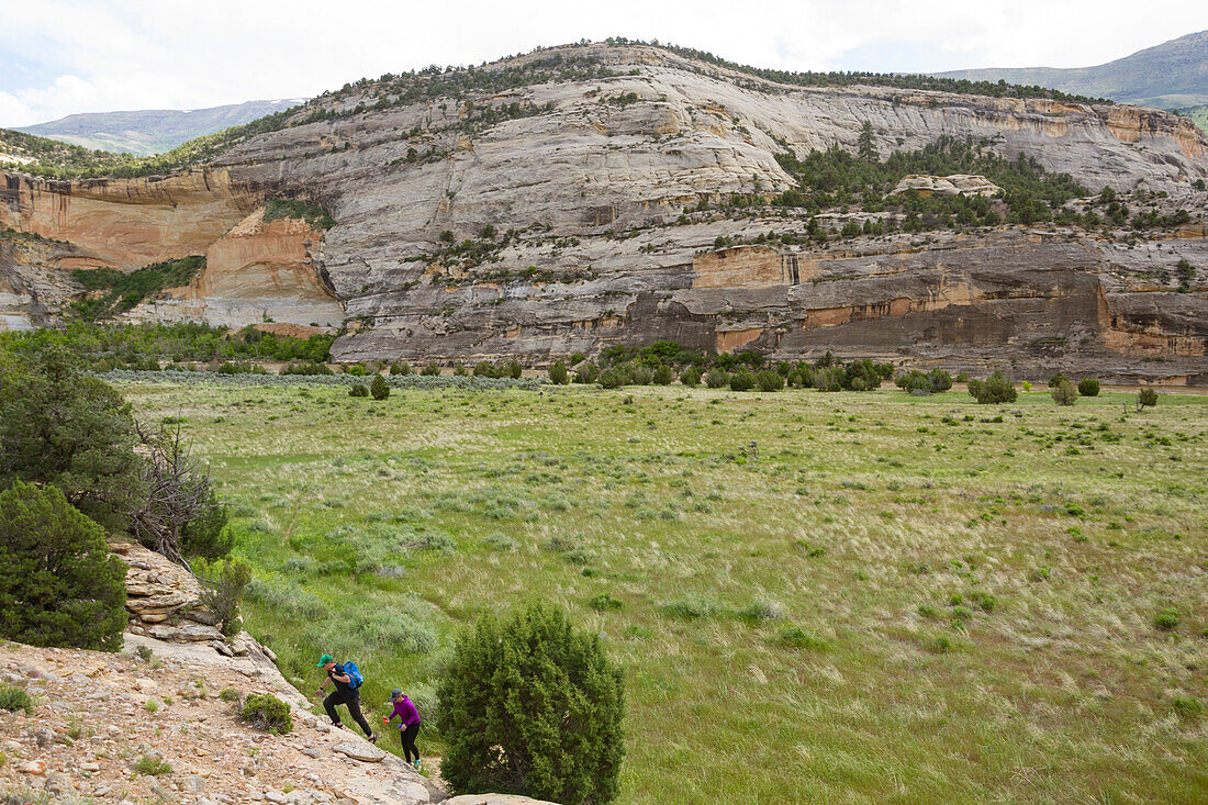 High Angle View Of People Hiking In Dinosaur National Monument