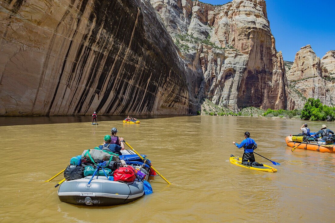 Group Of Rafters And Paddleboarder On The Yampa And Green River Through Dinosaur National Monument