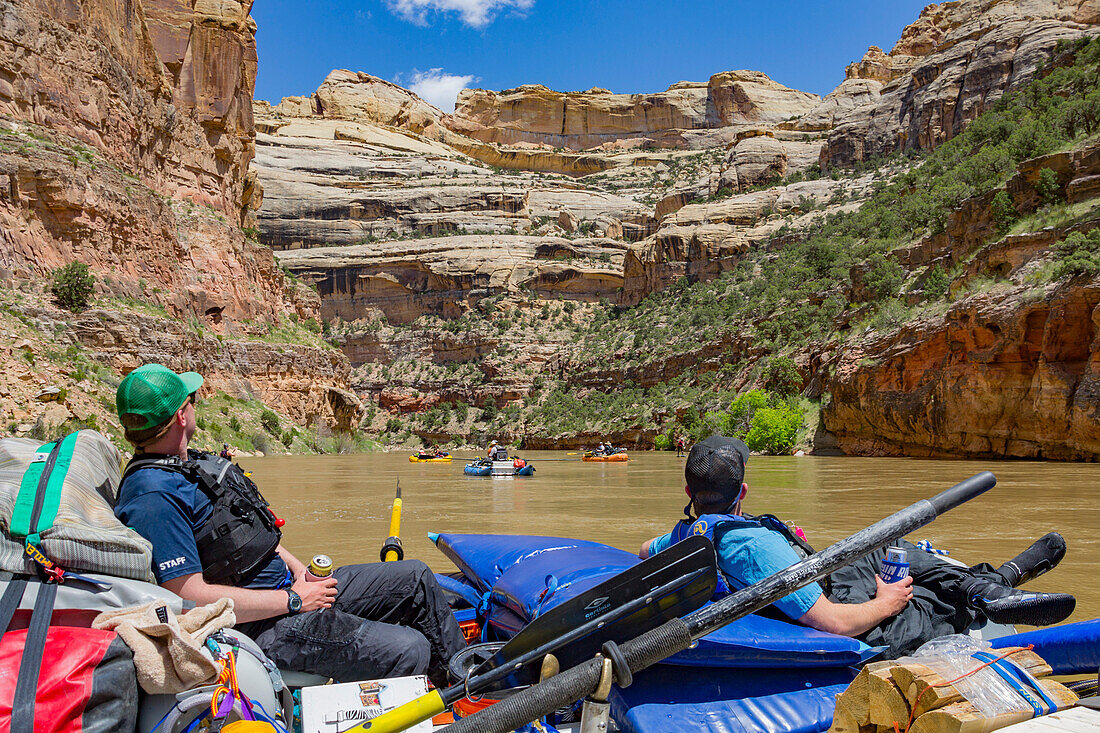 Group Of Rafter Rafting On Yampa And Green Rivers Through Dinosaur National Monument