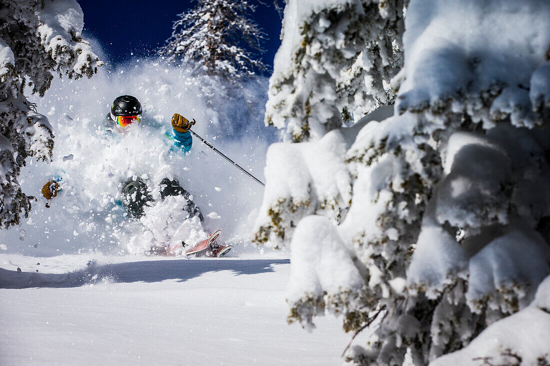 A man skiing powder at Alta, Utah