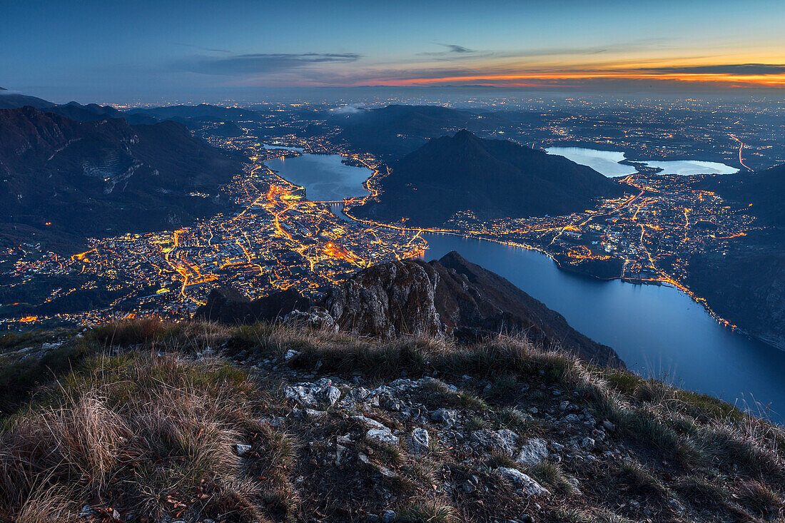 Night view on Lecco, lake Como, Lombardy, Italy, Europe