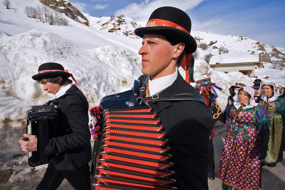 Varaita valley,Cuneo,Bellino,Piedmont,Italy, Alpine carnival La Beo de Blins