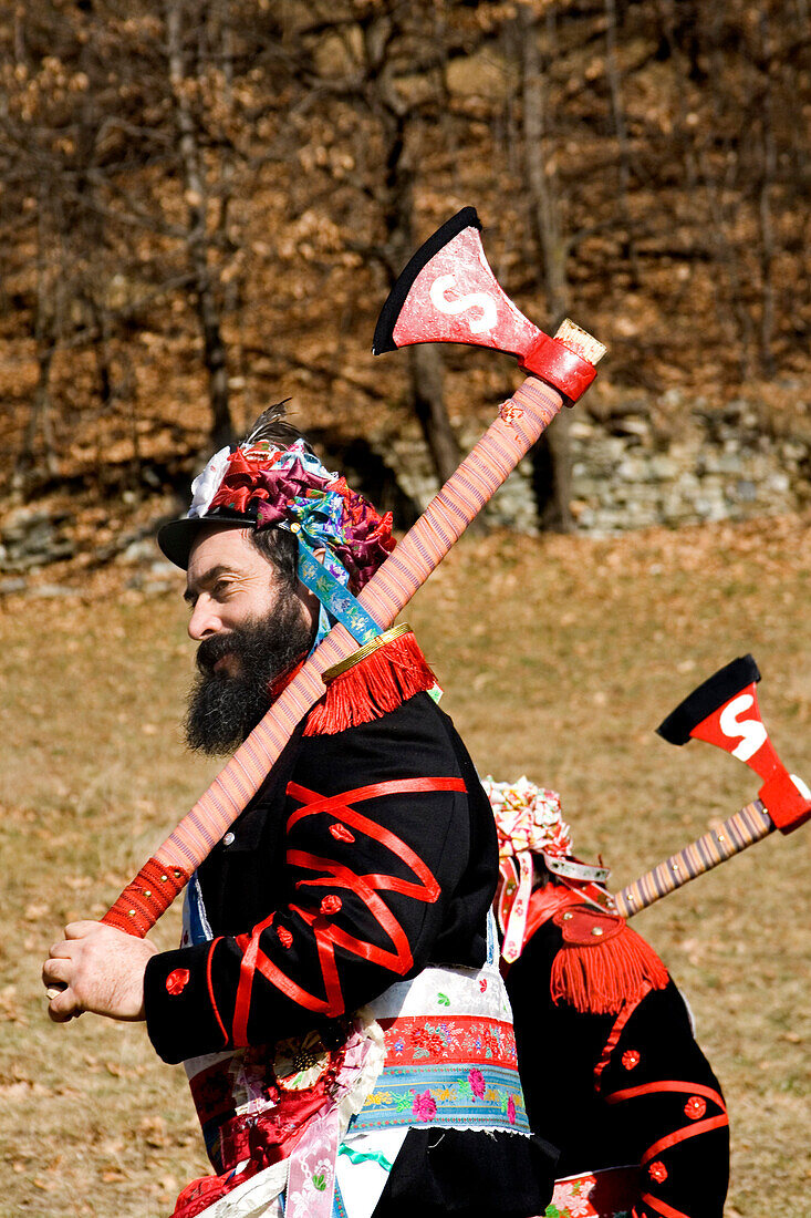 Varaita valley,Cuneo,Sampeyre,Piedmont,Italy, Alpine carnival La Baio di Sampeyre