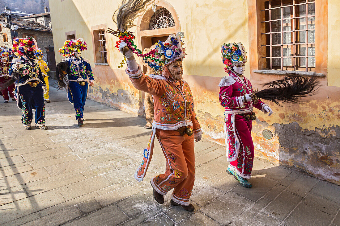 Alpine carnival coumba freida, Aosta valley, Gignod, Italy